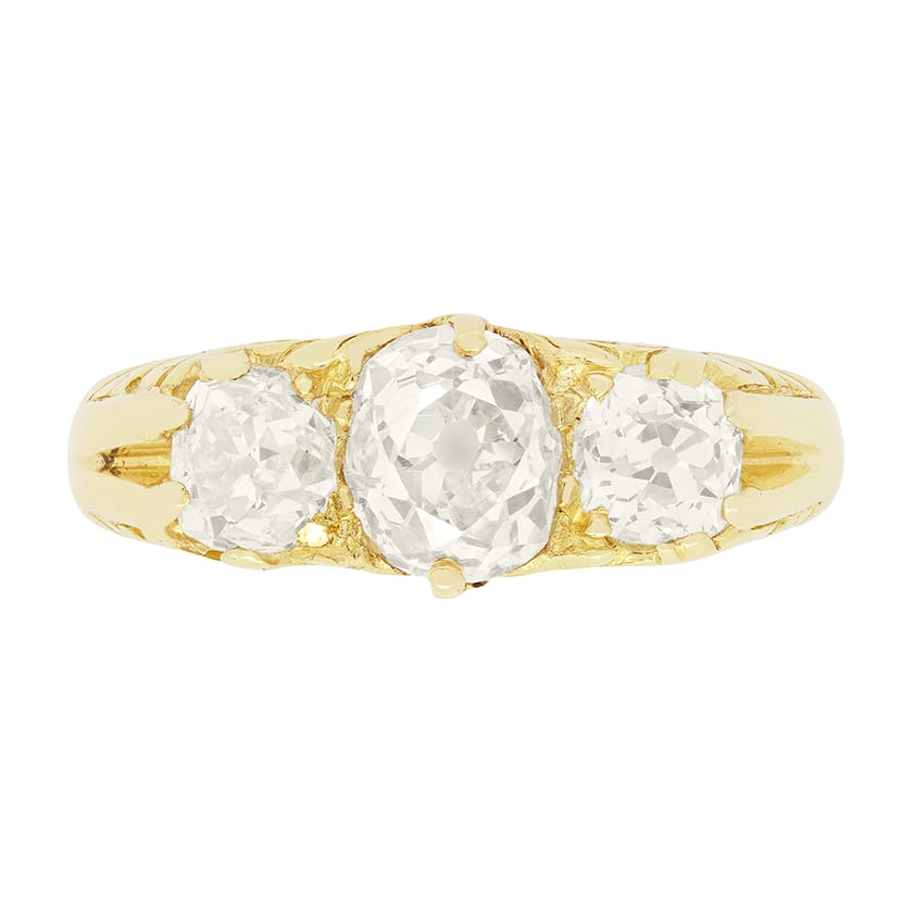 Victorian 1.90ct Diamond Three Stone Ring, c.1880s