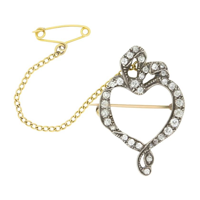 Victorian 0.50ct Diamond Heart Bow Brooch, c.1880s