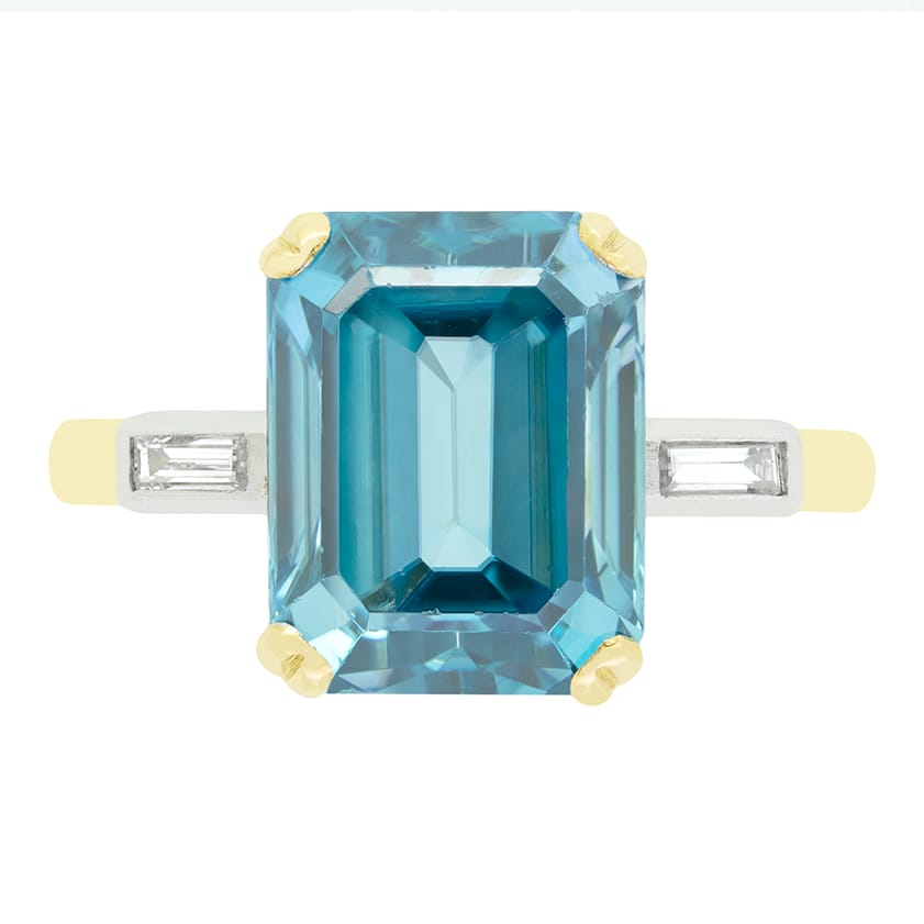 Late Deco 5.00ct Blue Zircon and Diamond Ring, c.1930s