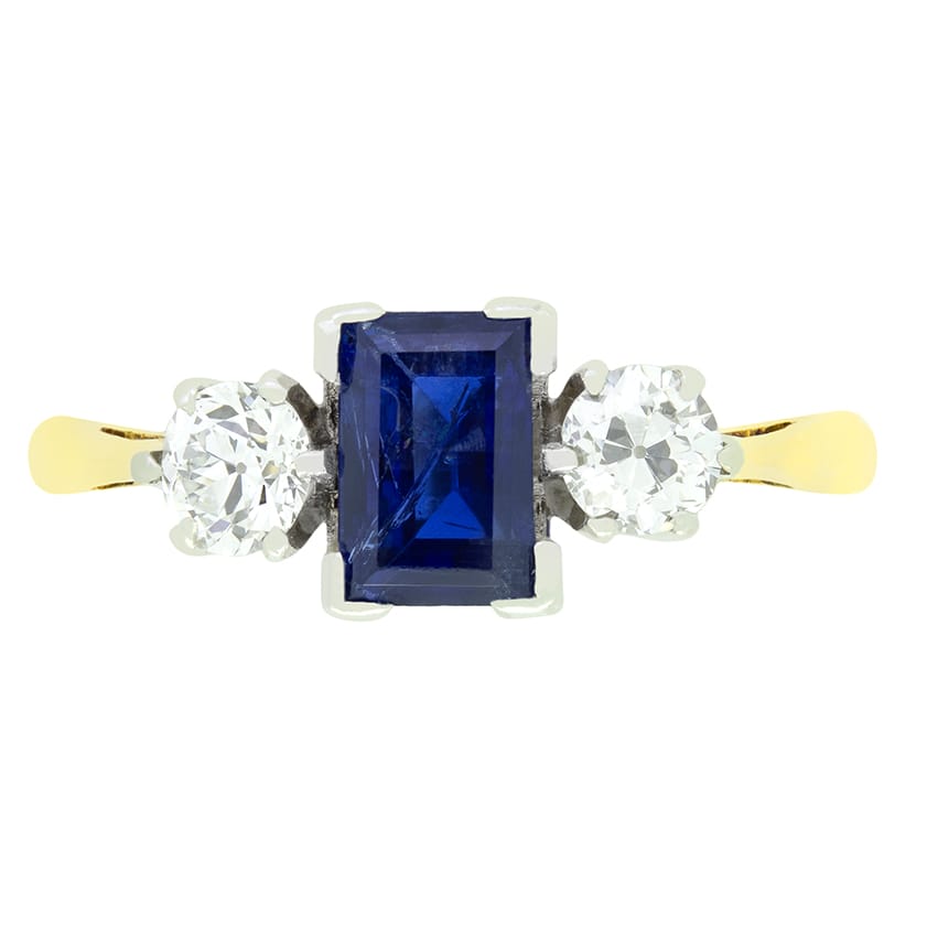 Edwardian 0.75ct Sapphire and Diamond Trilogy Ring, c.1910s