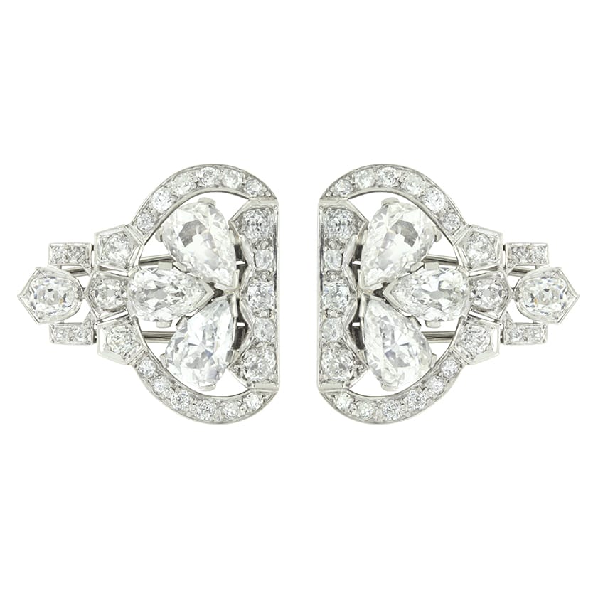 Art Deco 13.36ct Diamond Double Pin Brooches, c.1920s