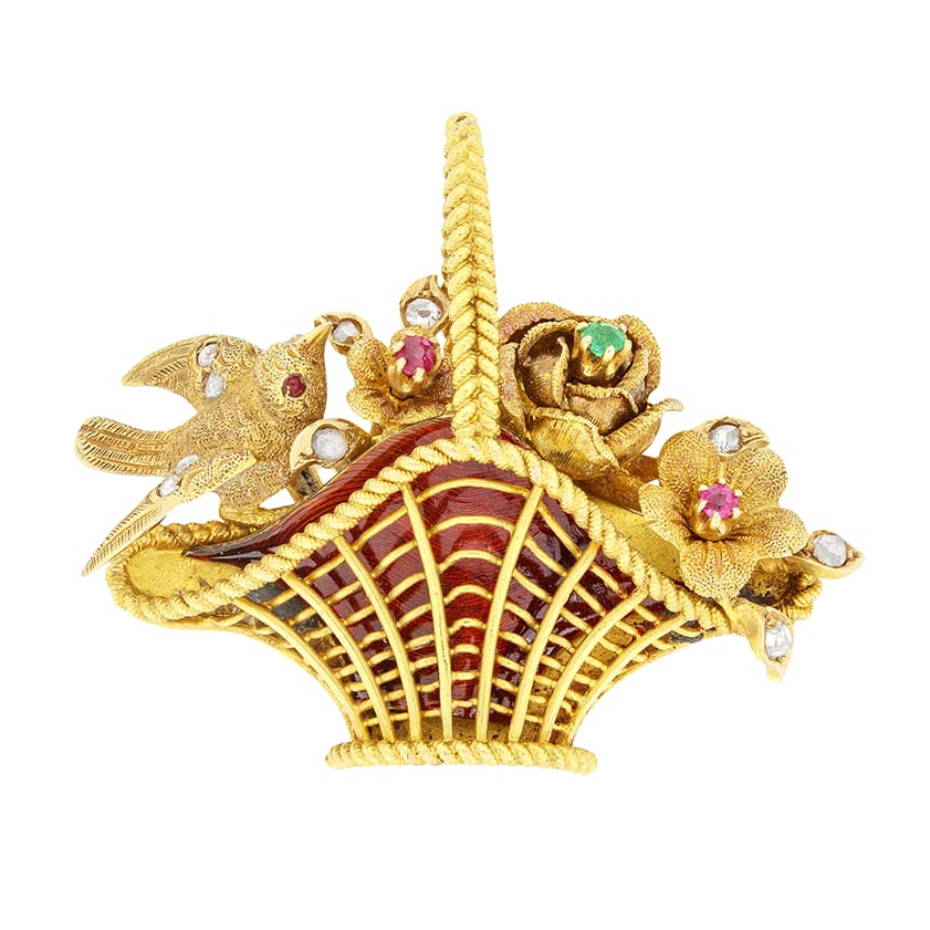 Victorian Diamond, Ruby and Emerald Brooch, c1880s