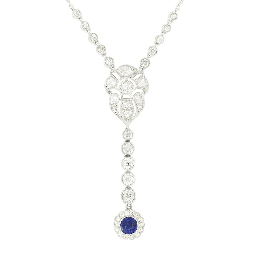 Art Deco 2.58ct Diamond and Sapphire Necklace, c.1920s