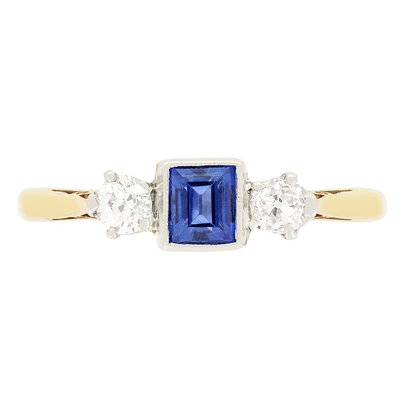 Edwardian 0.40ct Sapphire and Diamond Trilogy Ring, c.1910s