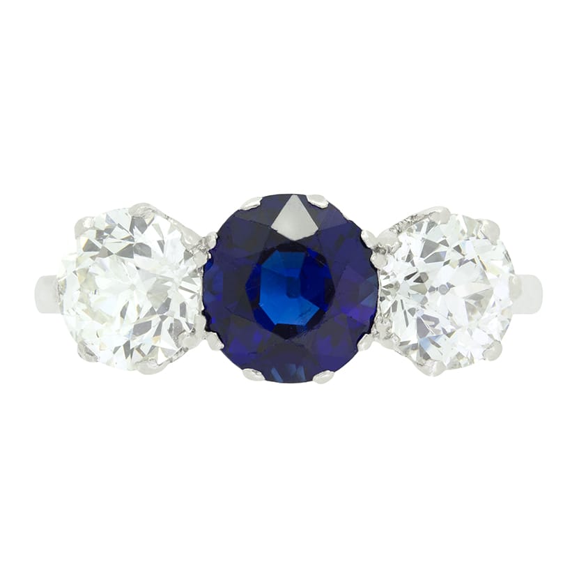 Art Deco 1.65ct Sapphire and Diamond Trilogy Ring, c.1920s
