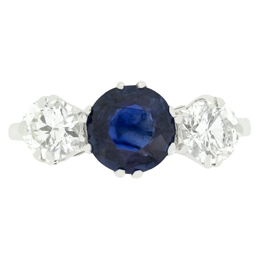 Late Deco 1.00ct Sapphire and Diamond Three Stone, c.1930s