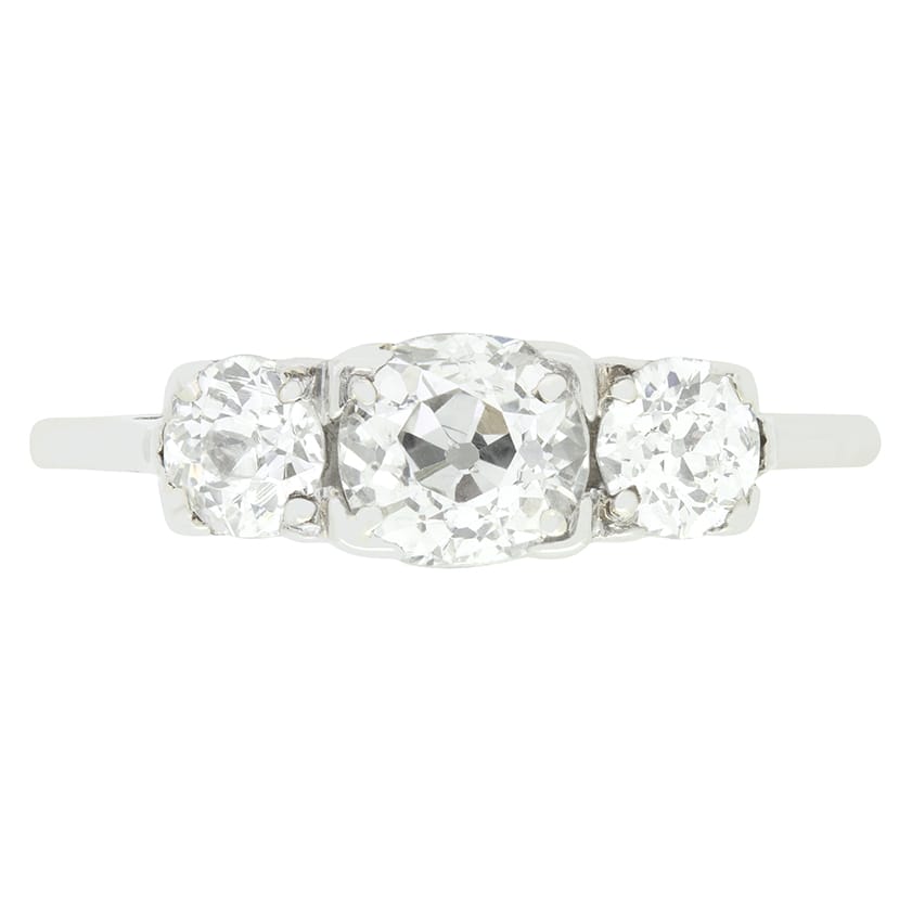 Art Deco 1.55ct Diamond Three Stone Ring, c.1920s