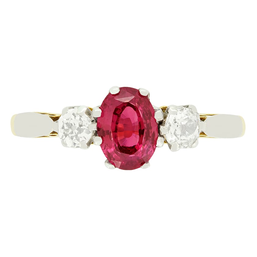 Edwardian 0.90ct Ruby and Diamond Trilogy Ring, c.1910s