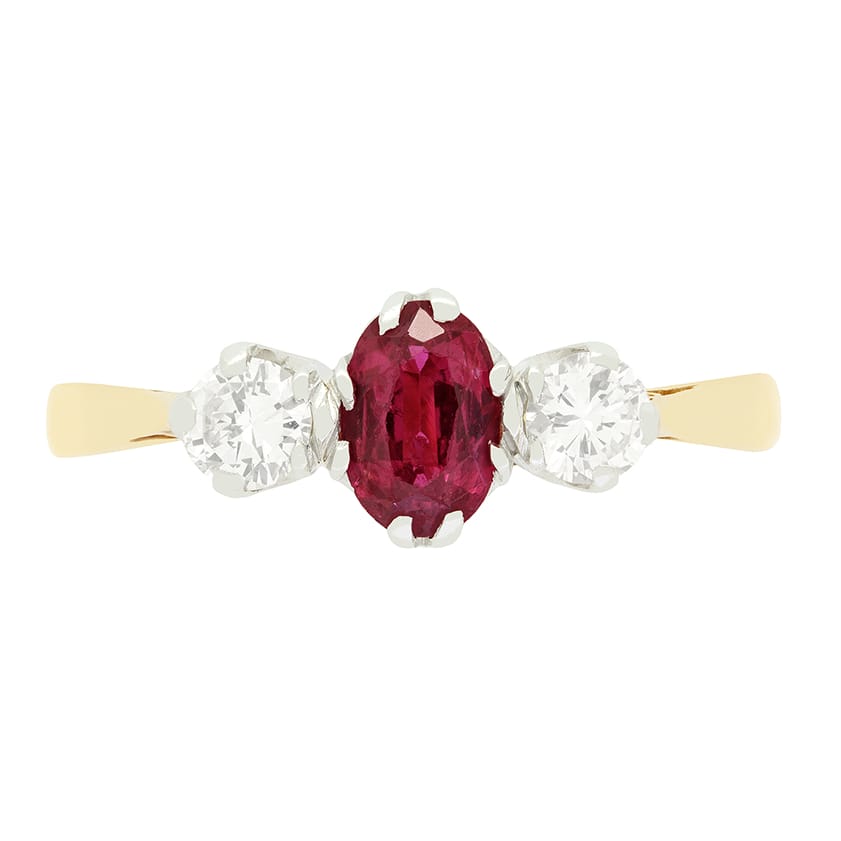 Late Deco 0.50ct Ruby and Diamond Trilogy Ring, c.1930s