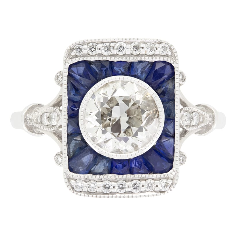 Vintage 1.20ct Diamond and Sapphire Target Ring, c.1980s