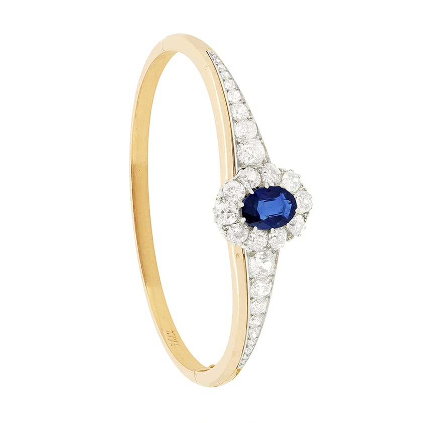 Edwardian 2.10ct Sapphire and Diamond Bangle, c.1910s