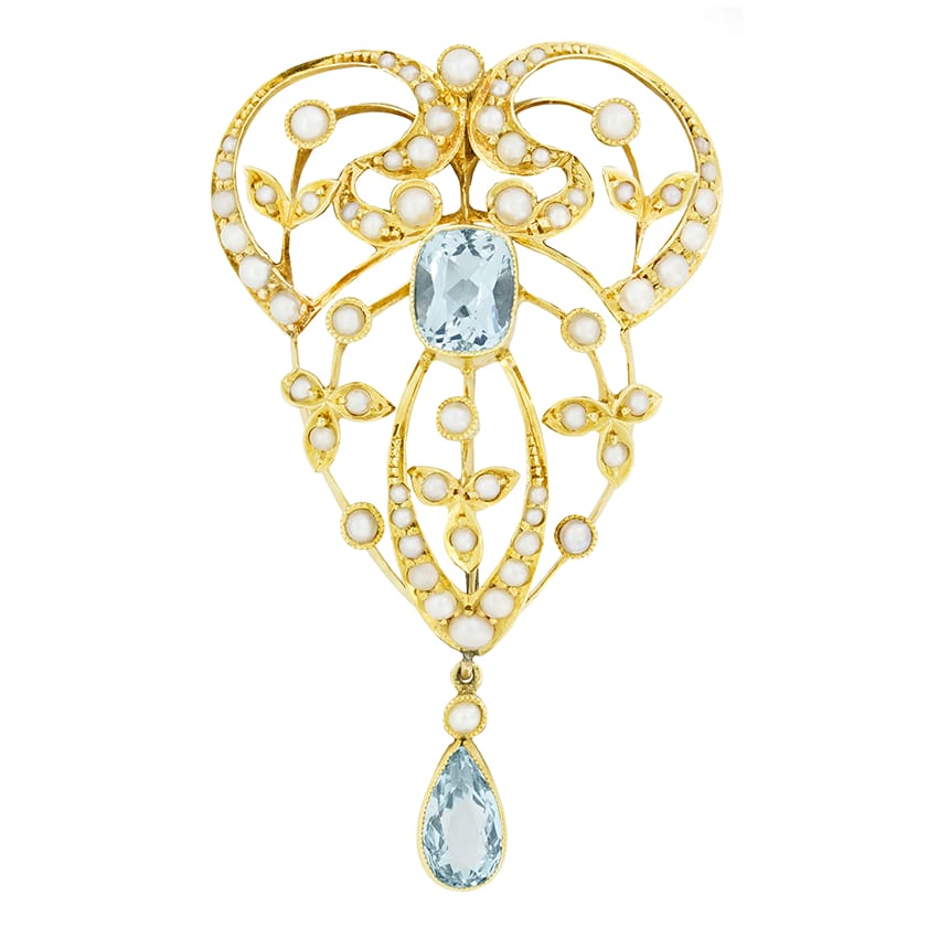 Victorian 1.75ct Aquamarine and Pearl Pendant/Brooch, c.1900s