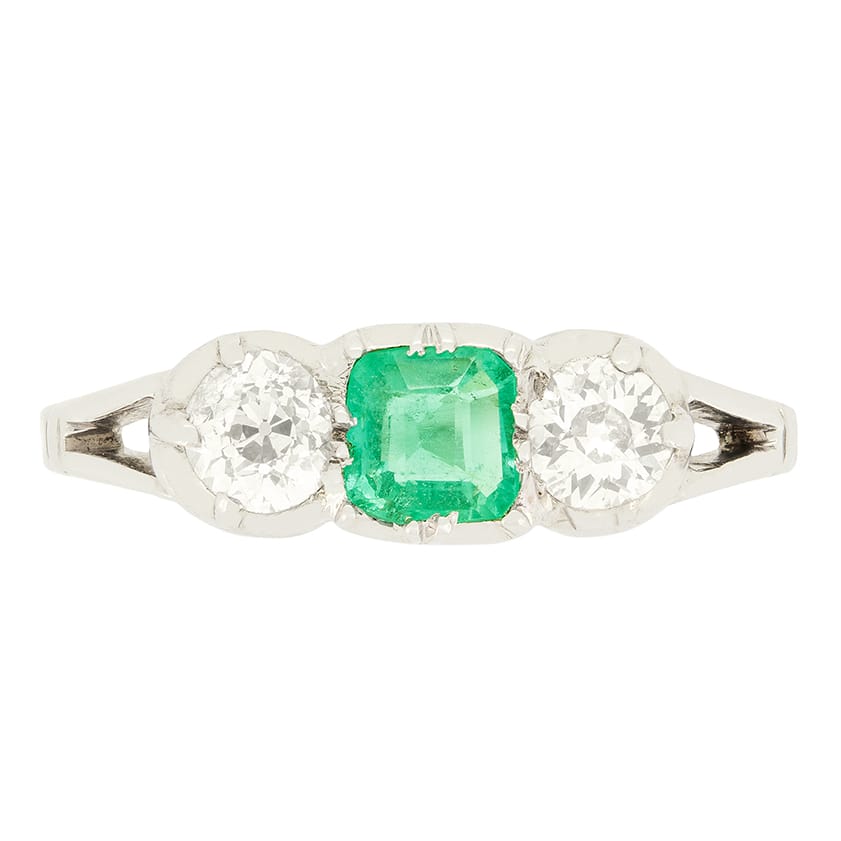 Art Deco 0.40ct Emerald and Diamond Three Stone, c.1920s