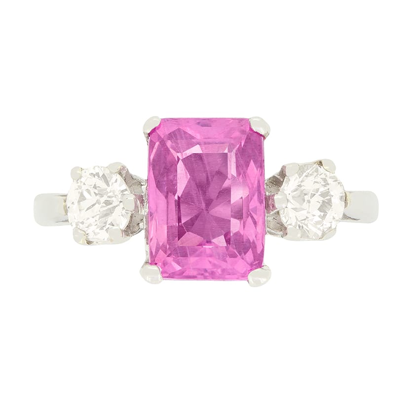 Art Deco 2.60ct Pink Sapphire and Diamond Three Stone, c.1930s