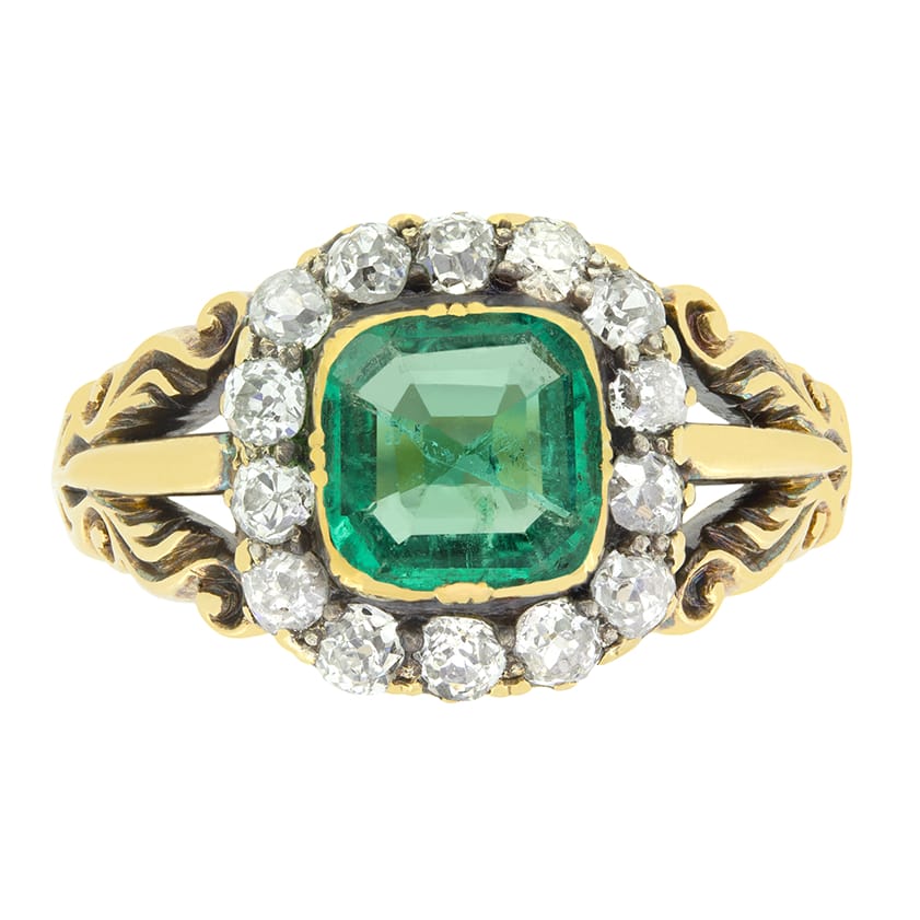 Victorian 1.20ct Emerald and Diamond Cluster Ring, c.1880s