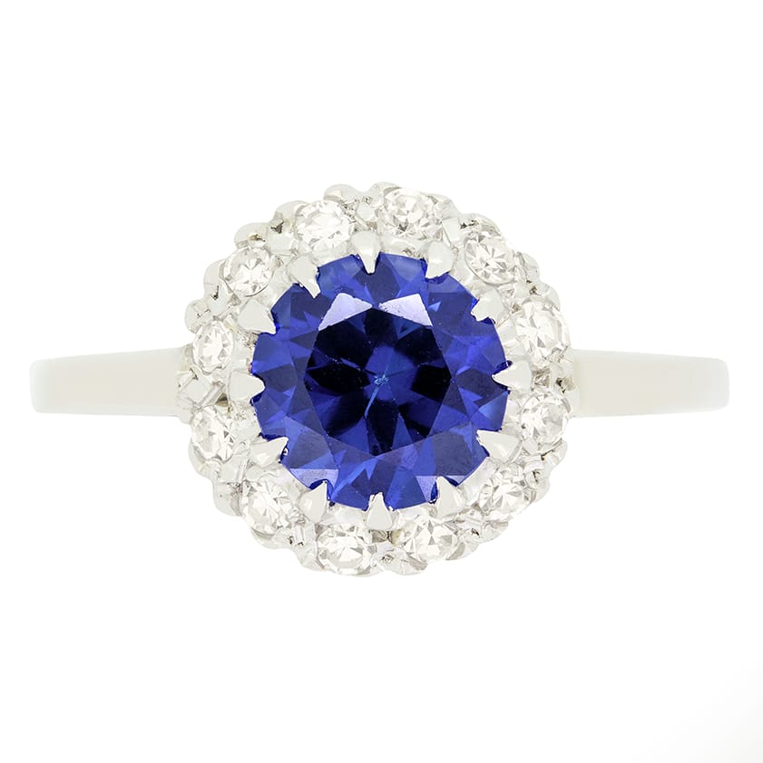 Late Deco 1.70ct Sapphire and Diamond Cluster Ring, c.1940s
