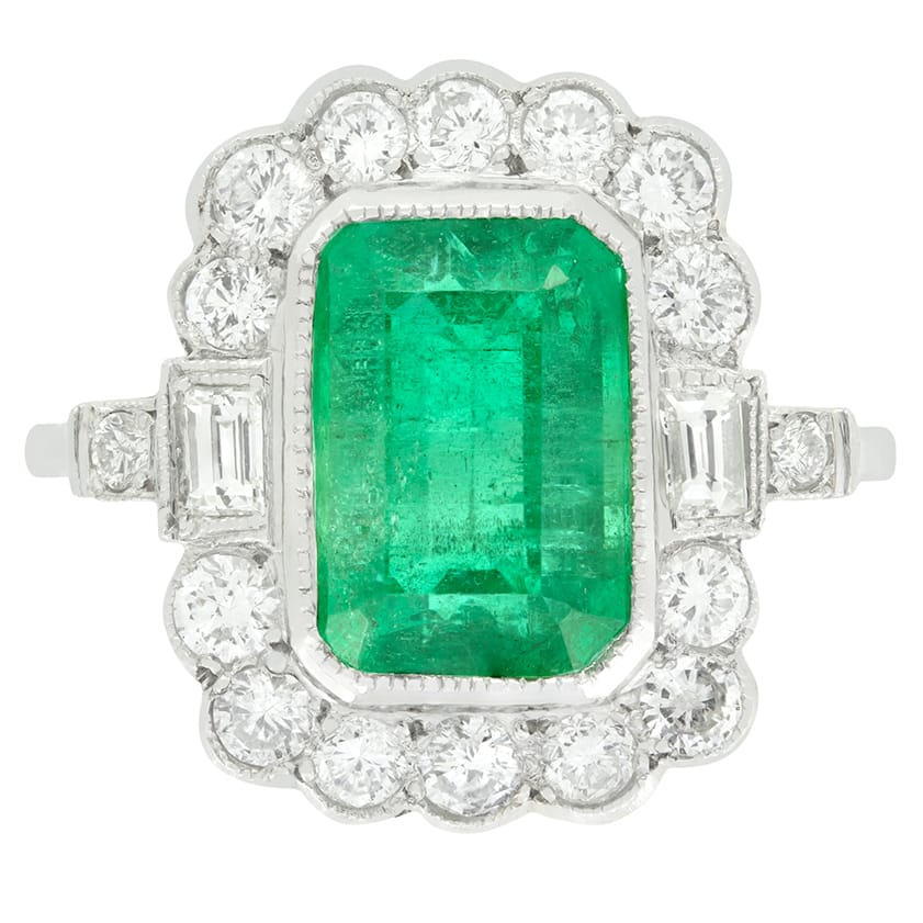 Vintage 4.50ct Emerald and Diamond Cluster Ring, c.1970s