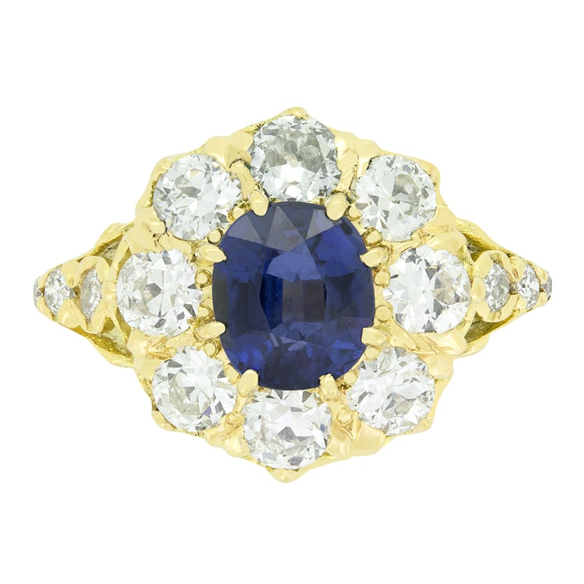 Vintage 1.20ct Sapphire and Diamond Cluster Ring, c.1970s