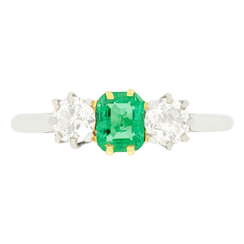 Art Deco 0.50ct Emerald and Diamond Trilogy Ring, c.1920s