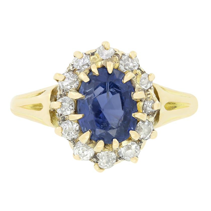 Victorian 1.85ct Sapphire and Diamond Cluster, c.1880s