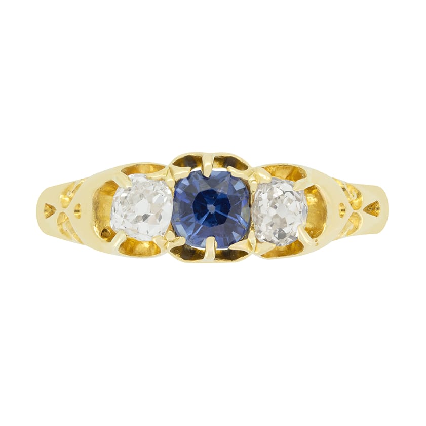 Victorian 0.40ct Sapphire and Diamond Trilogy Ring, c.1880s