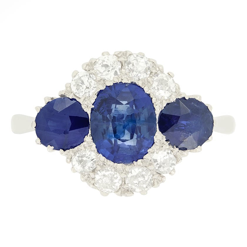 Art Deco 2.35ct Sapphire and Diamond Cluster Ring, c.1920s