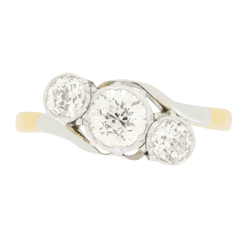 Edwardian 1.10ct Diamond Three Stone Twist Ring, c.1910s
