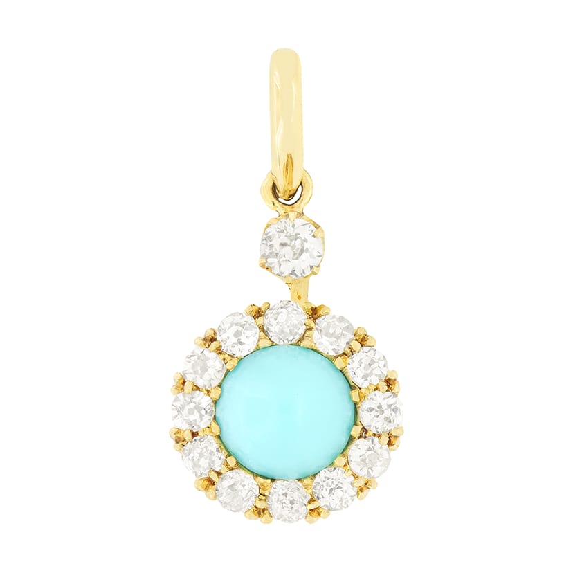 Victorian 0.50ct Turquoise and Diamond Cluster Pendant, c.1880s