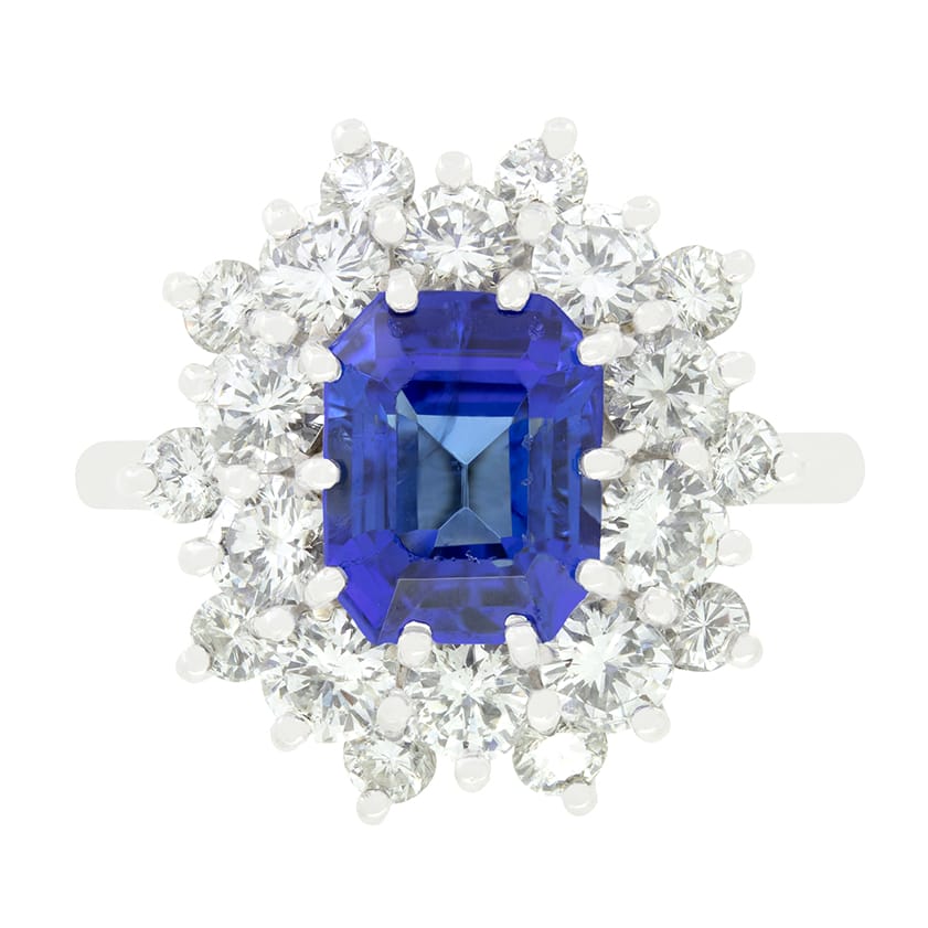 Vintage 3.00ct Sapphire and Diamond Cluster Ring, c.1970s