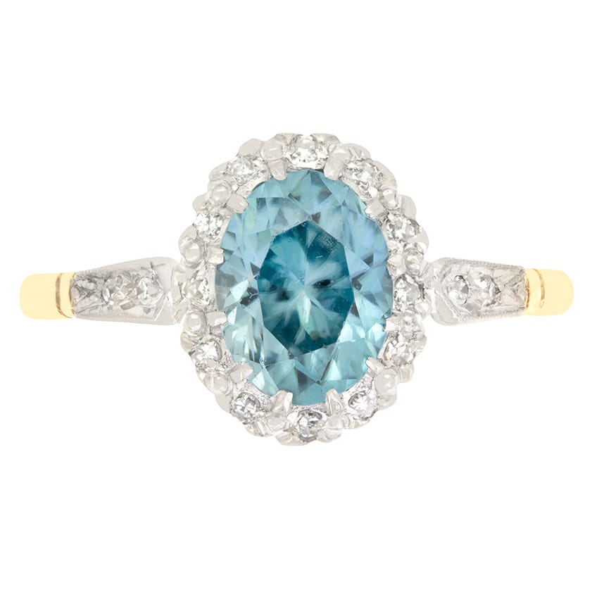 Vintage 1.20ct Blue Zircon and Diamond Cluster Ring, c.1960s