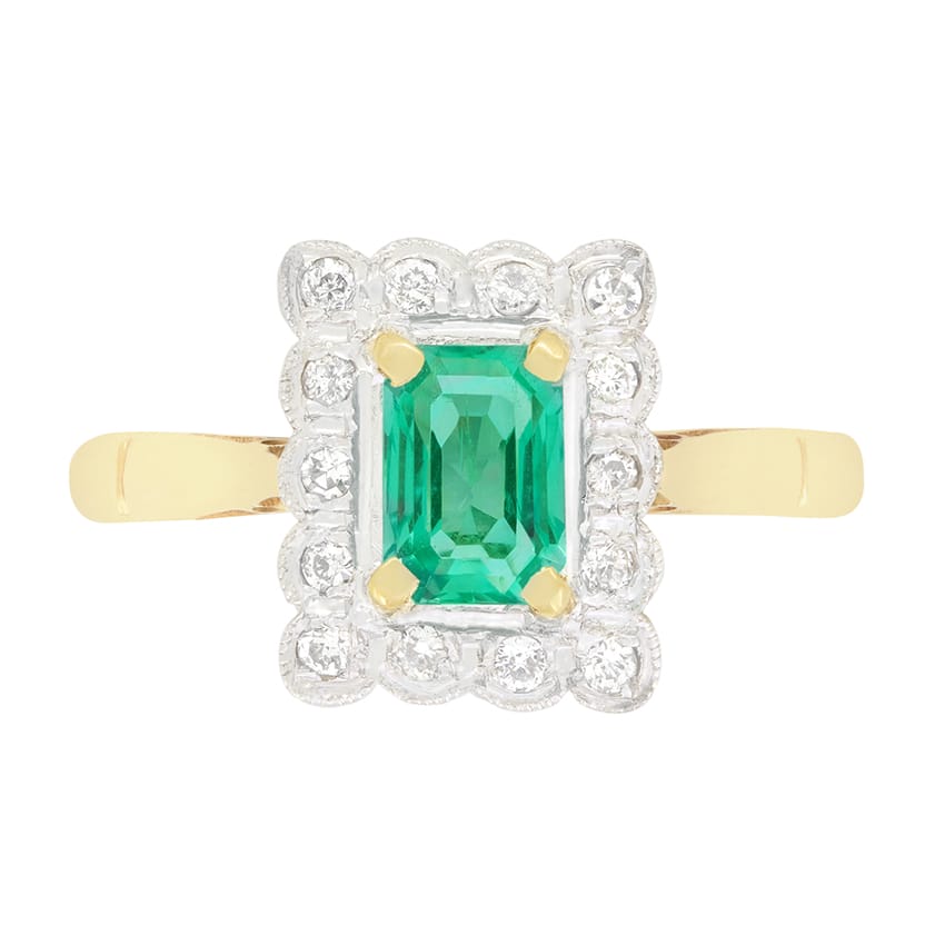 Vintage 0.60ct Emerald and Diamond Cluster Ring, c.1950s