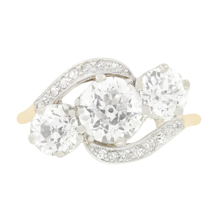 Edwardian 2.90ct Diamond Cross Over Ring, c.1910s