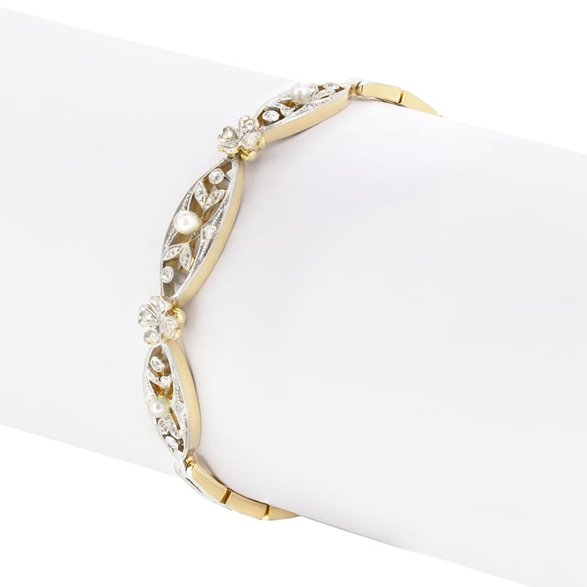 Edwardian 0.32ct Diamond and Pearl Bracelet, c.1910s