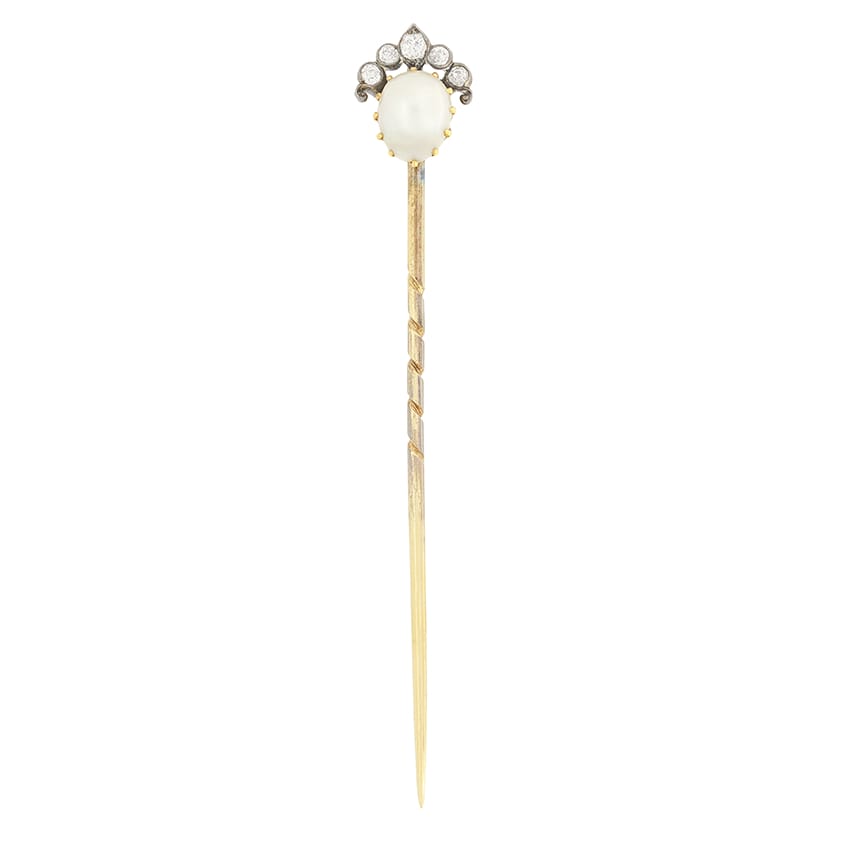 Victorian Pearl and Diamond Tie Pin, c.1900s