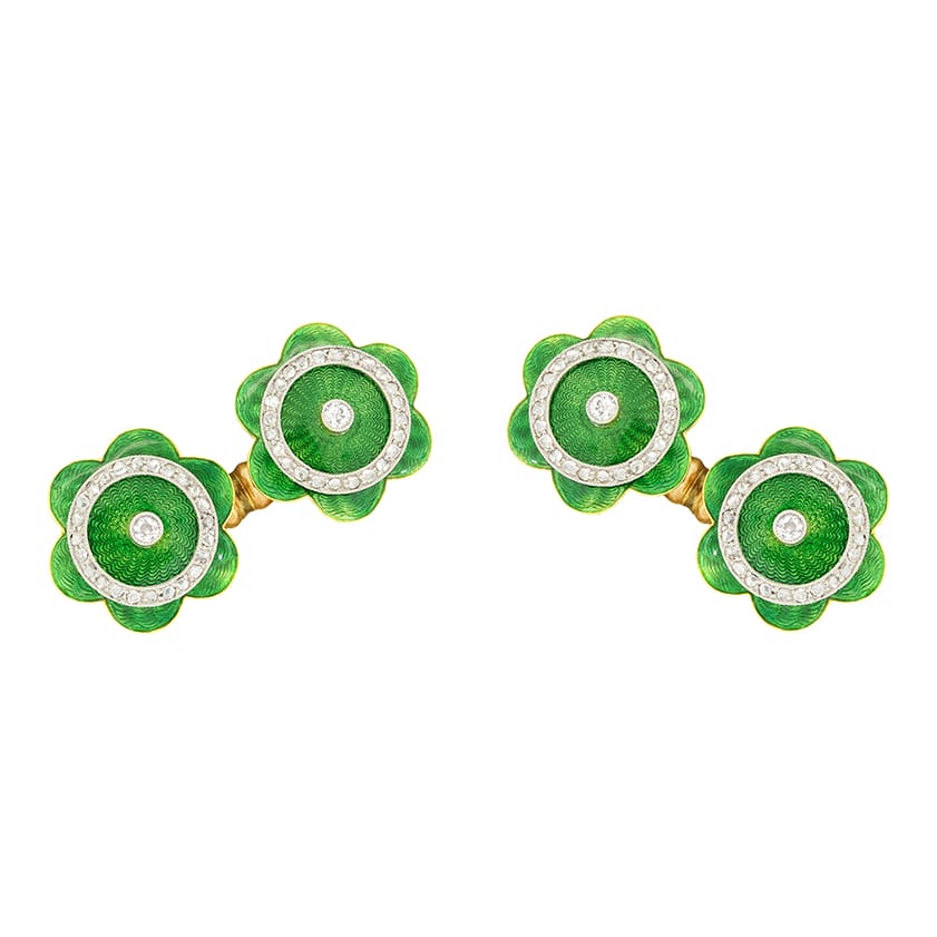 Edwardian Diamond and Enamel Cufflinks, c.1910s