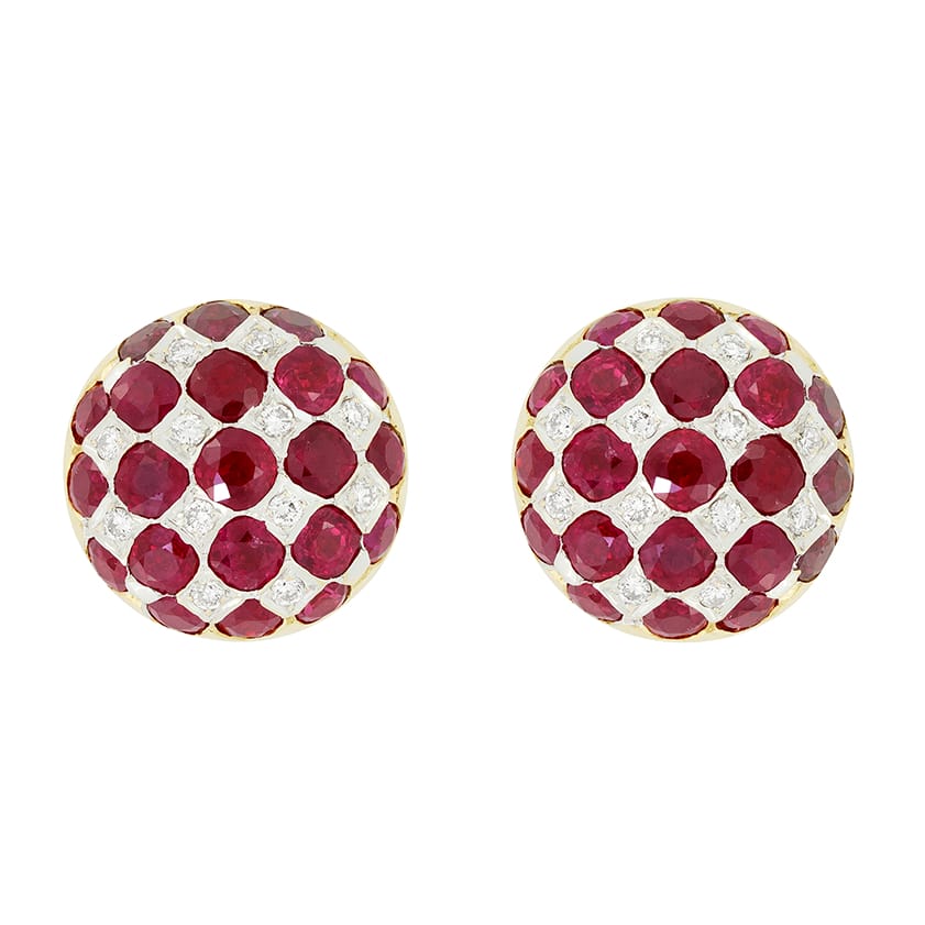 Vintage 3.00ct Ruby and Diamond Earrings, c.1980s