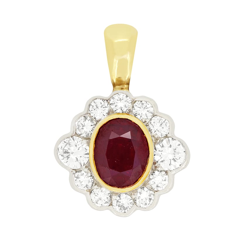 Vintage 1.00ct Ruby and Diamond Cluster Pendant, c.1980s