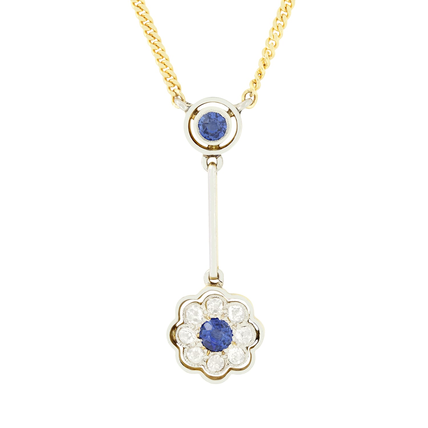 Edwardian 0.35ct Sapphire and Diamond Drop Pendant, c.1910s