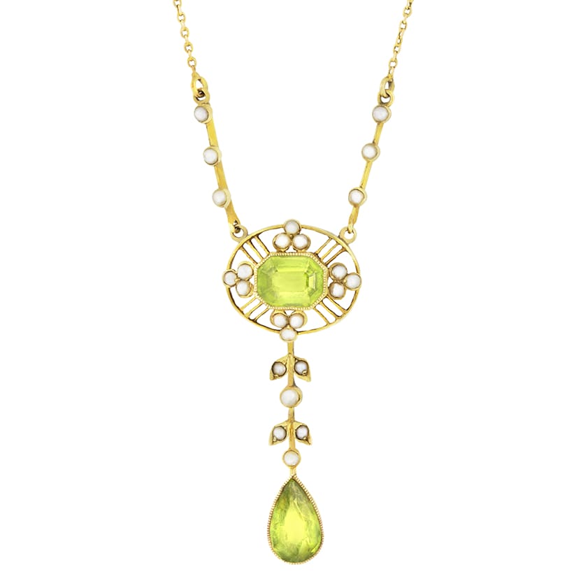 Victorian 3.50ct Peridot and Pearl Necklace, c.1880s