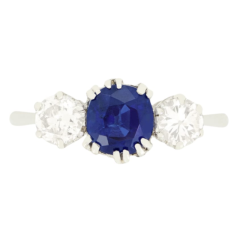 Art Deco 1.20ct Sapphire and Diamond Trilogy Ring, c.1920s