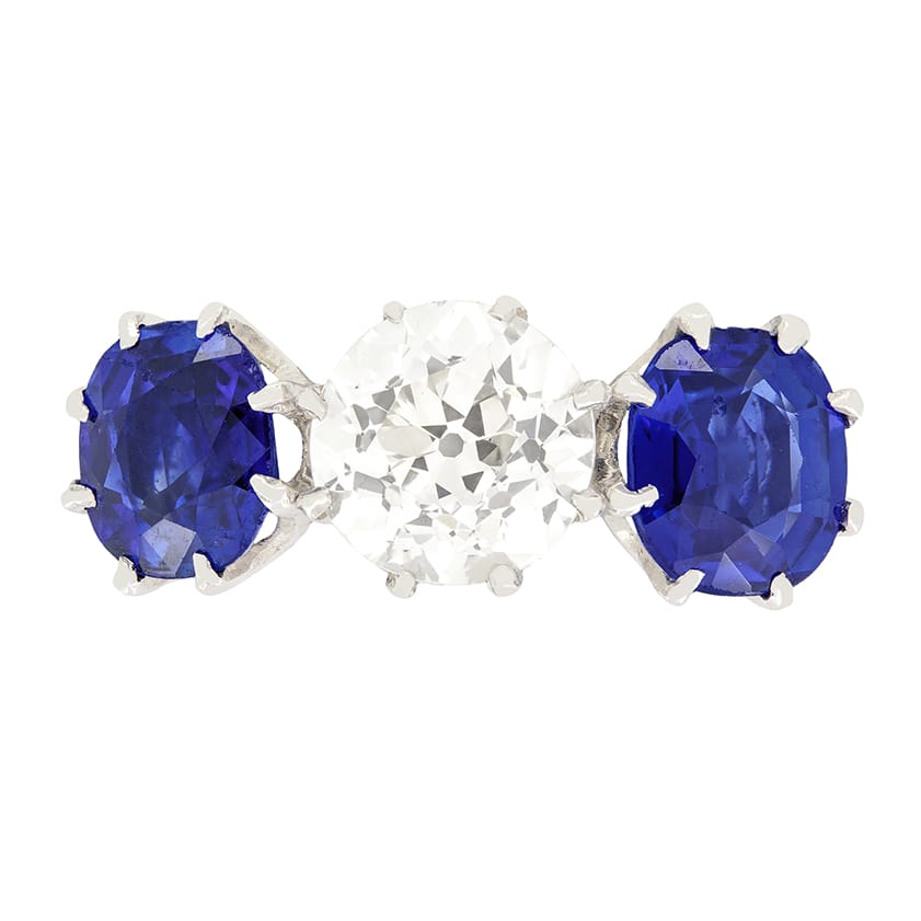 Art Deco 1.30ct Diamond and Sapphire Trilogy Ring, c.1920s
