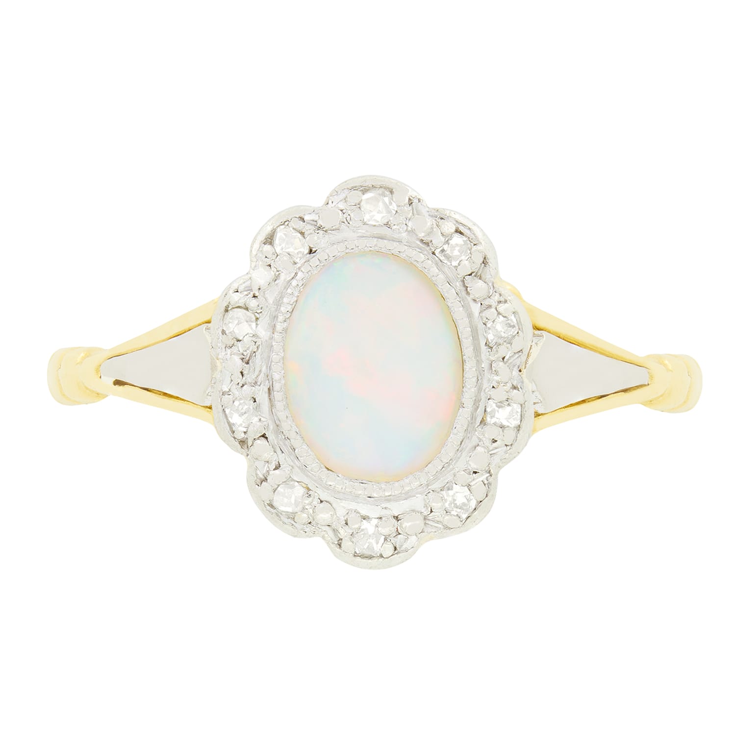 Vintage 0.30ct Opal and Diamond Cluster Ring, hallmarked 1961