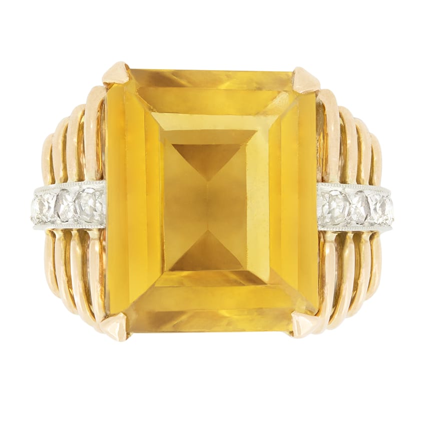 Vintage 10.00ct Citrine and Diamond Cocktail Ring, c.1950s