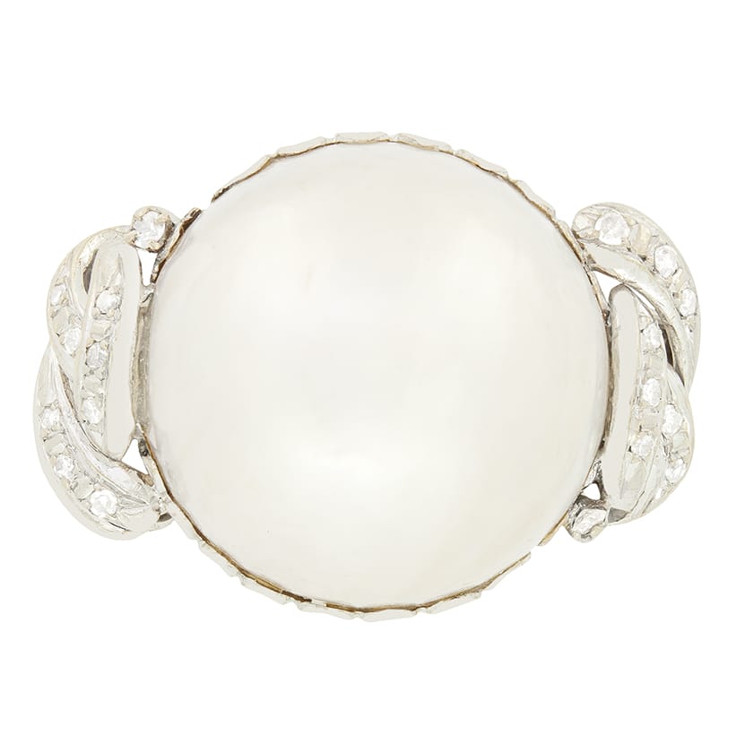 Vintage Pearl and Diamond Cocktail Ring, c.1970s