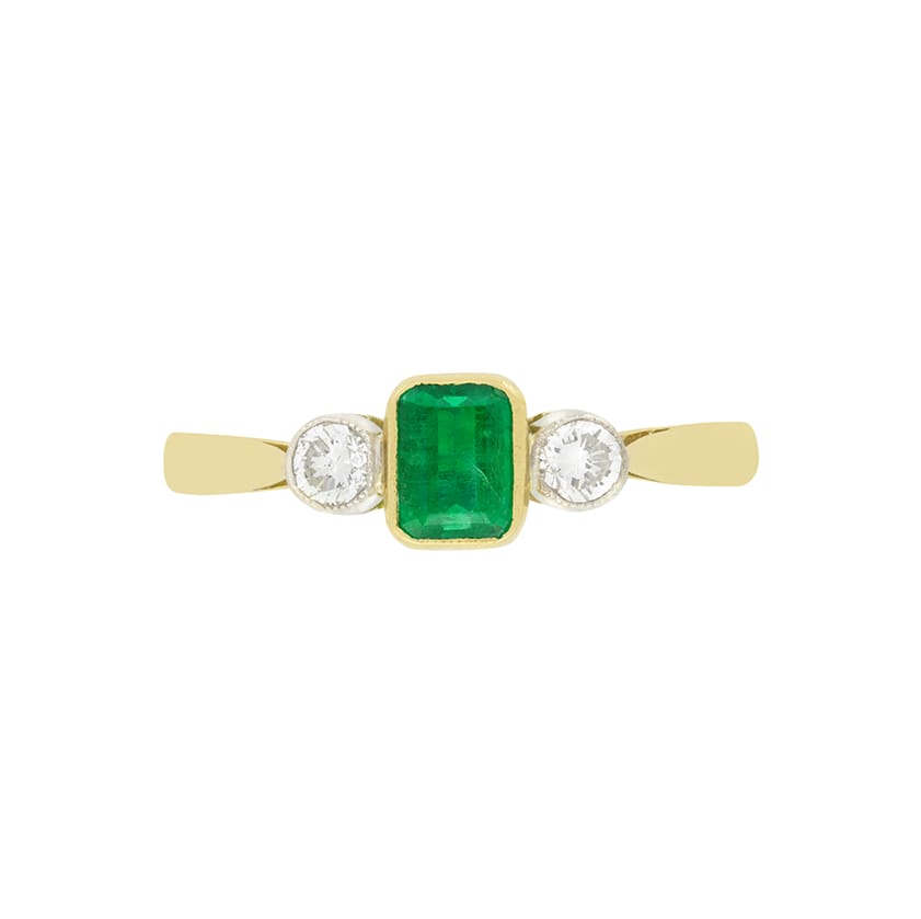 Vintage 0.40ct Emerald and Diamond Trilogy Ring, hallmarked 1996