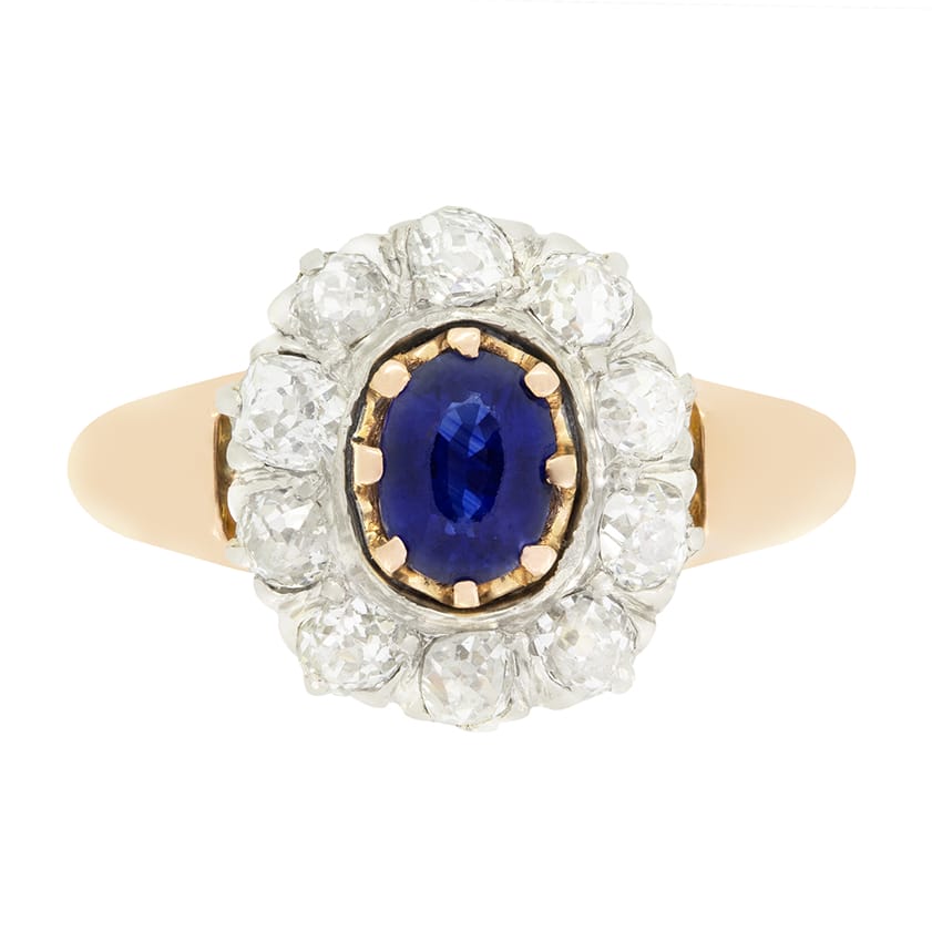 Edwardian 0.60ct Sapphire and Diamond Cluster Ring, c.1910s