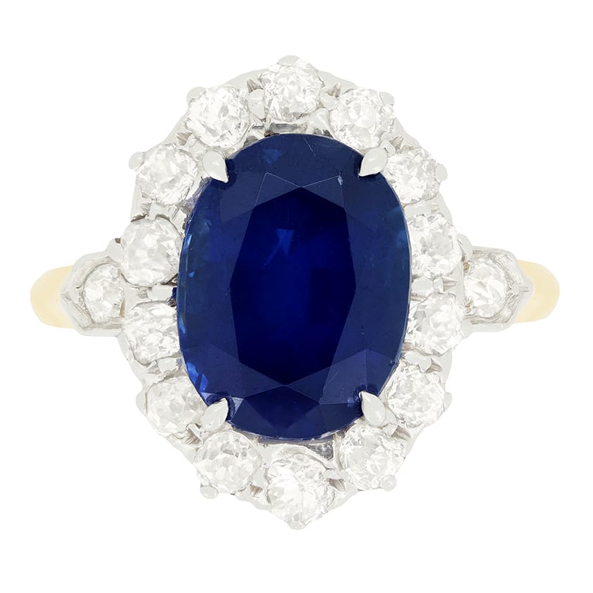 Edwardian 3.75ct Sapphire and Diamond Cluster Ring, c.1910s