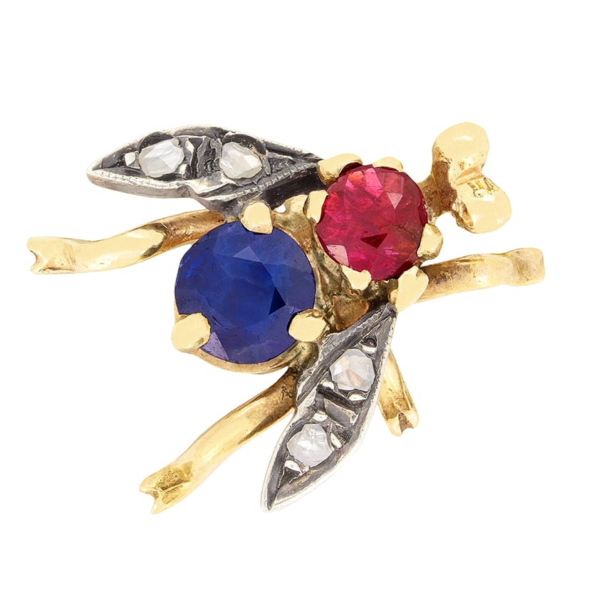 Victorian 0.80ct Sapphire, Ruby and Diamond Bug Brooch, c.1900s