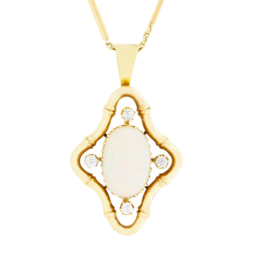 Antique 3.50ct Opal and Diamond Pendant, c.1900s