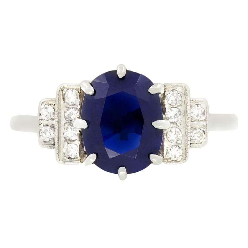 Art Deco 1.50ct Sapphire and Diamond Ring, c.1920s